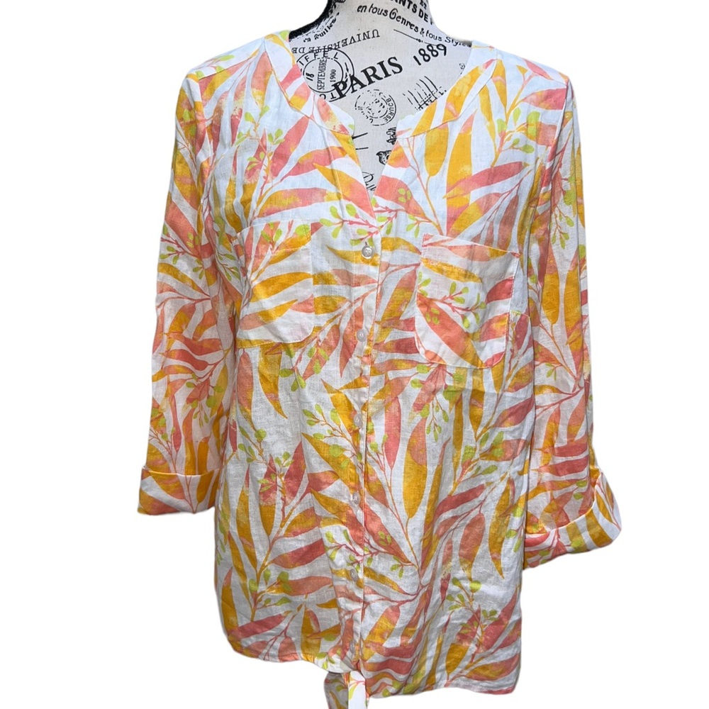 Coral bay button down front tie shirt women’s size large